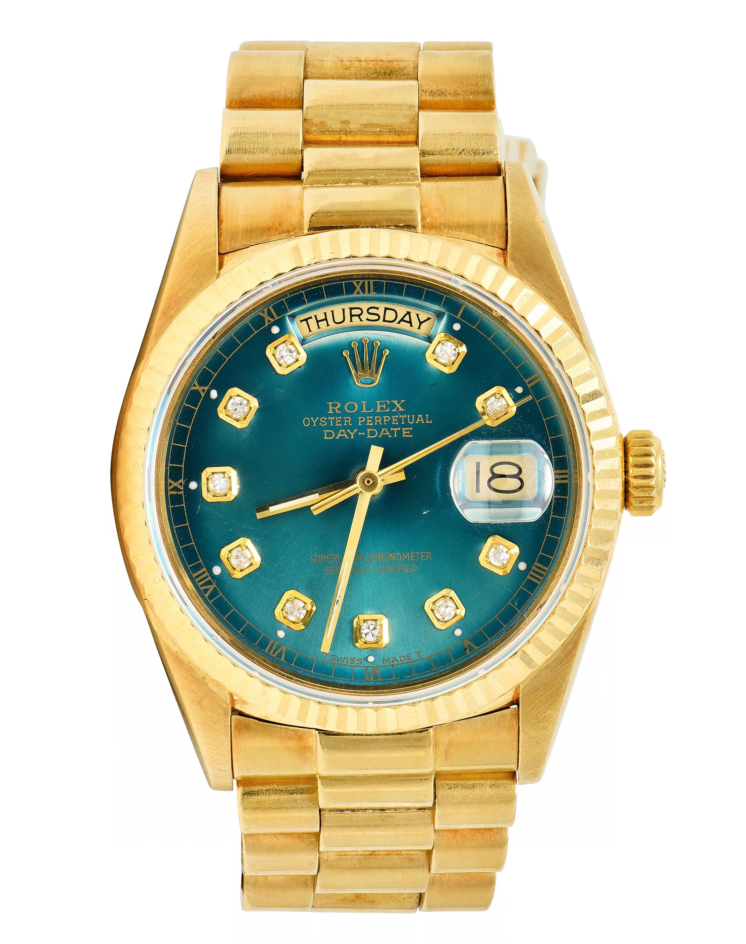 Rolex President Day-Date Vintage Men's Green Dial Diamond Unisex Watch 18038
