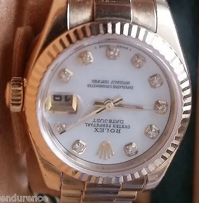 ROLEX PRESIDENT LADIES 18K GOLD MOTHER OF PEARL WHITE DIAMOND DIAL MODEL 179178