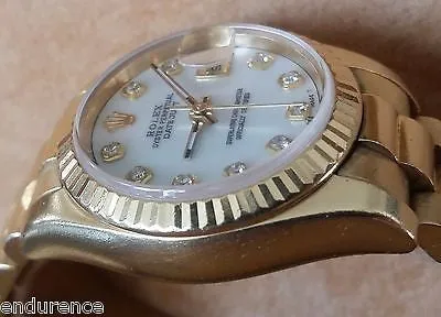 ROLEX PRESIDENT LADIES 18K GOLD MOTHER OF PEARL WHITE DIAMOND DIAL MODEL 179178