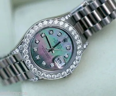 ROLEX PRESIDENT LADIES 18k WHITE GOLD MOTHER OF PEARL DIAMOND DIAL BEZEL 179239