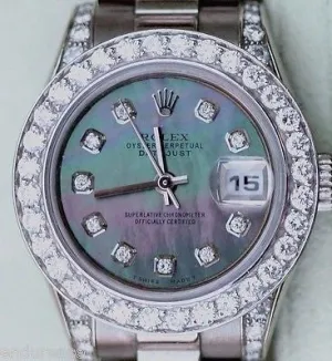 ROLEX PRESIDENT LADIES 18k WHITE GOLD MOTHER OF PEARL DIAMOND DIAL BEZEL 179239