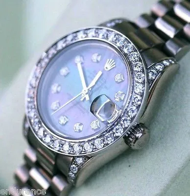 ROLEX PRESIDENT LADIES 18k WHITE GOLD MOTHER OF PEARL DIAMOND DIAL BEZEL 179239