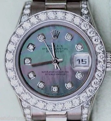 ROLEX PRESIDENT LADIES 18k WHITE GOLD MOTHER OF PEARL DIAMOND DIAL BEZEL 179239