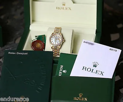 ROLEX PRESIDENT LADIES 26mm 18K YELLOW GOLD 69178 DIAMOND PEARL DIAL BEZEL