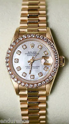 ROLEX PRESIDENT LADIES 26mm 18K YELLOW GOLD 69178 DIAMOND PEARL DIAL BEZEL