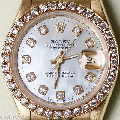 ROLEX PRESIDENT LADIES 26mm 18K YELLOW GOLD 69178 DIAMOND PEARL DIAL BEZEL
