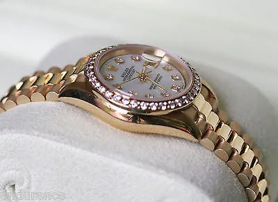 ROLEX PRESIDENT LADIES 26mm 18K YELLOW GOLD 69178 DIAMOND PEARL DIAL BEZEL