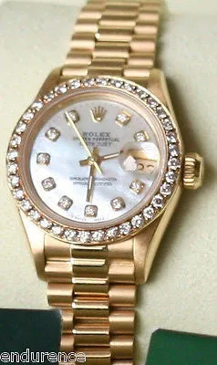 ROLEX PRESIDENT LADIES 26mm 18K YELLOW GOLD 69178 DIAMOND PEARL DIAL BEZEL