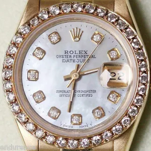 ROLEX PRESIDENT LADIES 26mm 18K YELLOW GOLD 69178 DIAMOND PEARL DIAL BEZEL