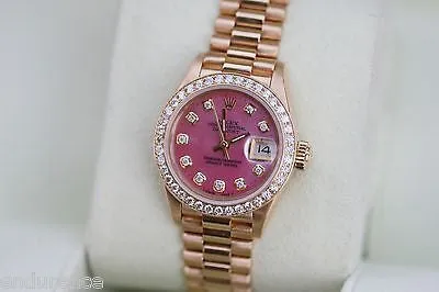 ROLEX PRESIDENT LADIES WOMENS 18K GOLD WATCH DIAMONDS PINK MOTHER OF PEARL