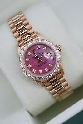 ROLEX PRESIDENT LADIES WOMENS 18K GOLD WATCH DIAMONDS PINK MOTHER OF PEARL
