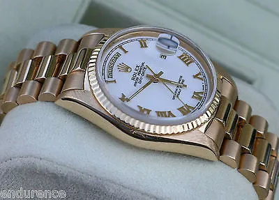 ROLEX PRESIDENT MENS 18K GOLD MODEL 18038 WHITE DIAL GOLD ROMAN NUMERALS