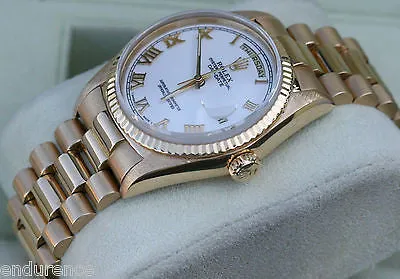ROLEX PRESIDENT MENS 18K GOLD MODEL 18038 WHITE DIAL GOLD ROMAN NUMERALS