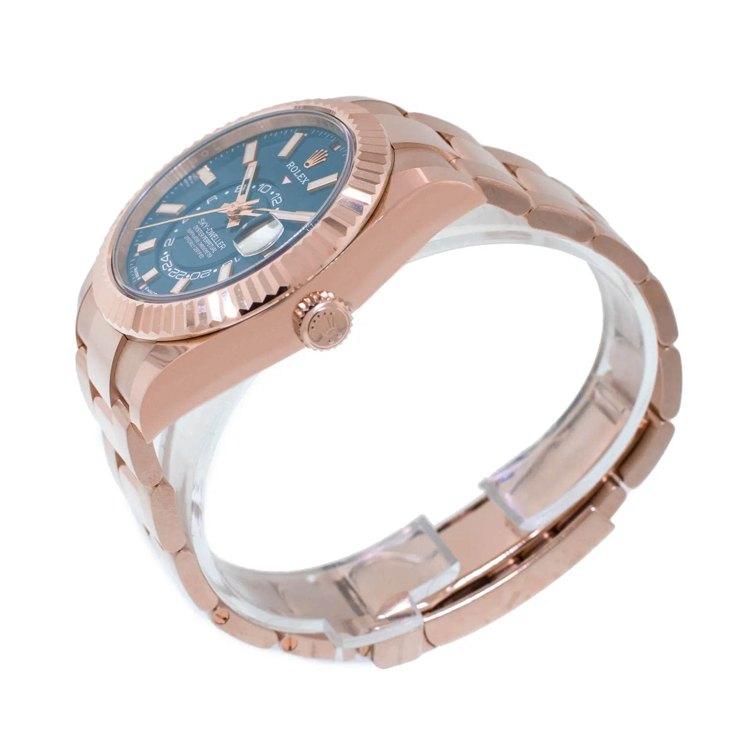 Rolex Sky-Dweller 42mm Everose Gold Blue Index Dial Fluted Bezel 336935