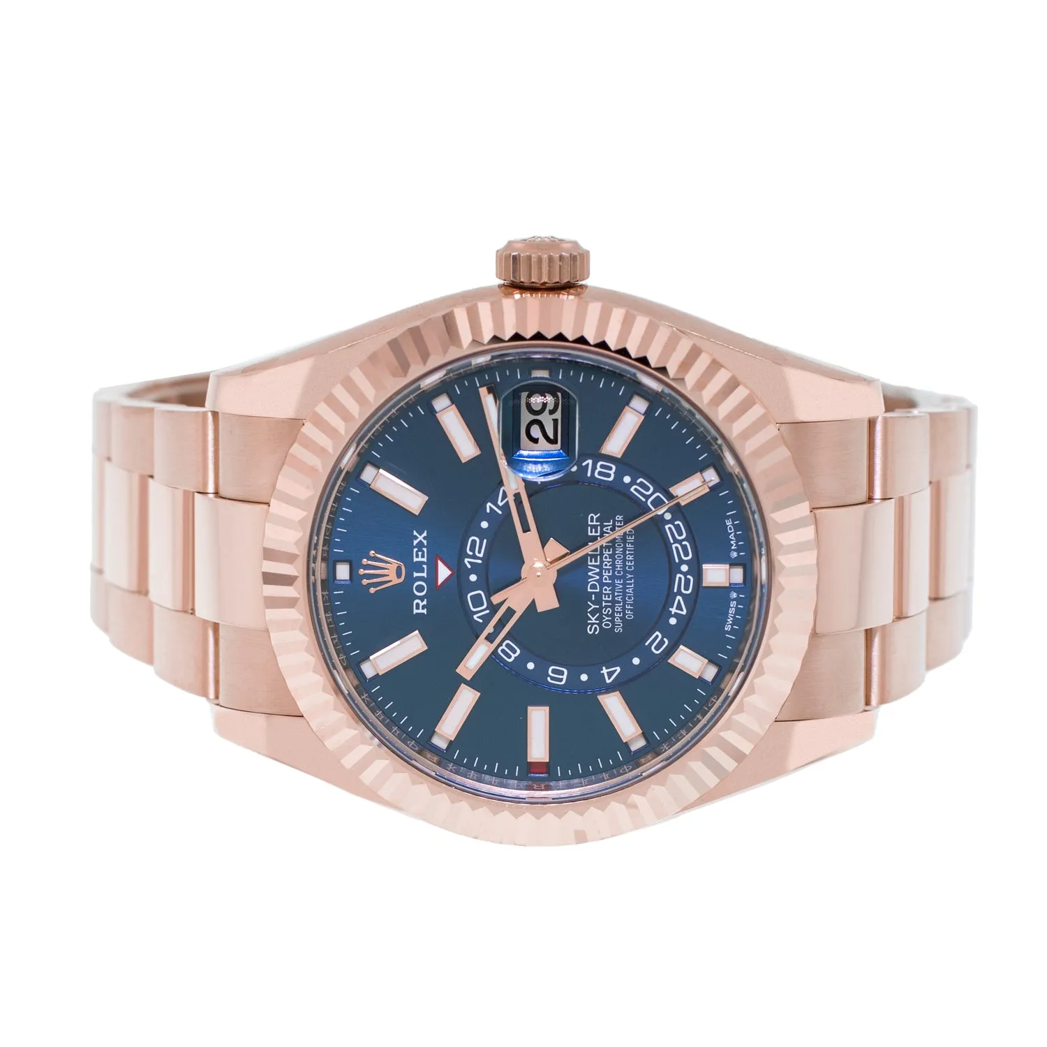 Rolex Sky-Dweller 42mm Everose Gold Blue Index Dial Fluted Bezel 336935