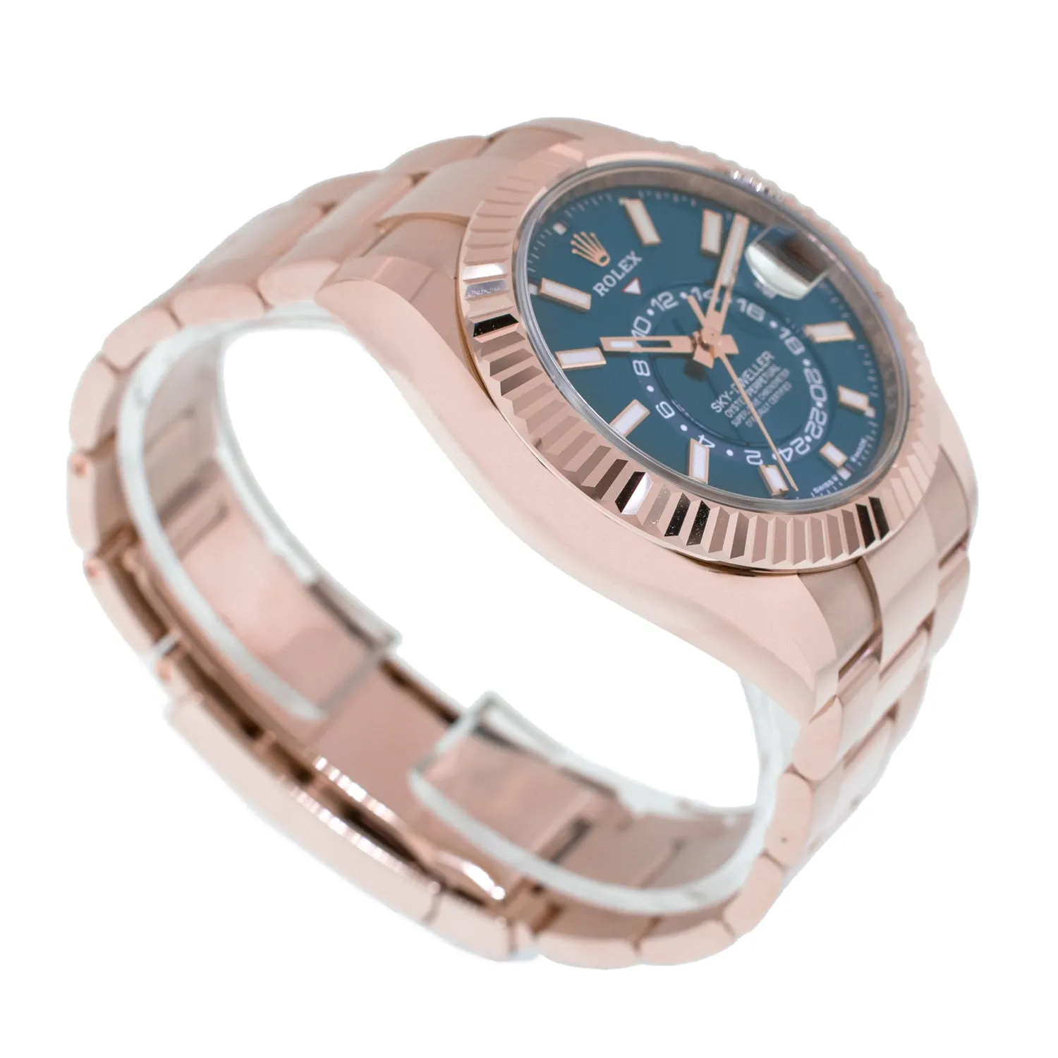 Rolex Sky-Dweller 42mm Everose Gold Blue Index Dial Fluted Bezel 336935