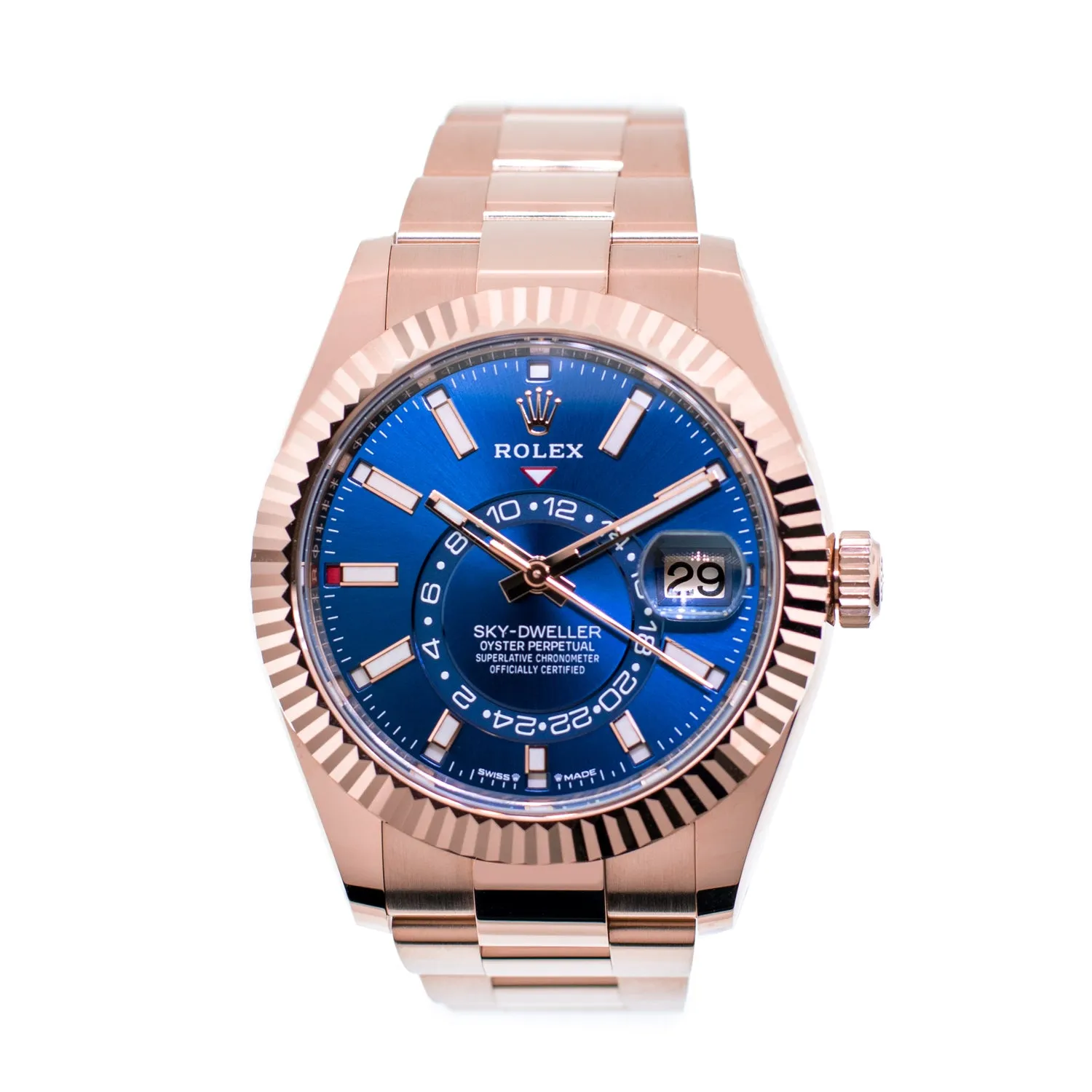 Rolex Sky-Dweller 42mm Everose Gold Blue Index Dial Fluted Bezel 336935