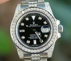ROLEX STAINLESS STEEL DIAMOND SUBMARINER 116610 INSIDE BEZEL ENGRAVING