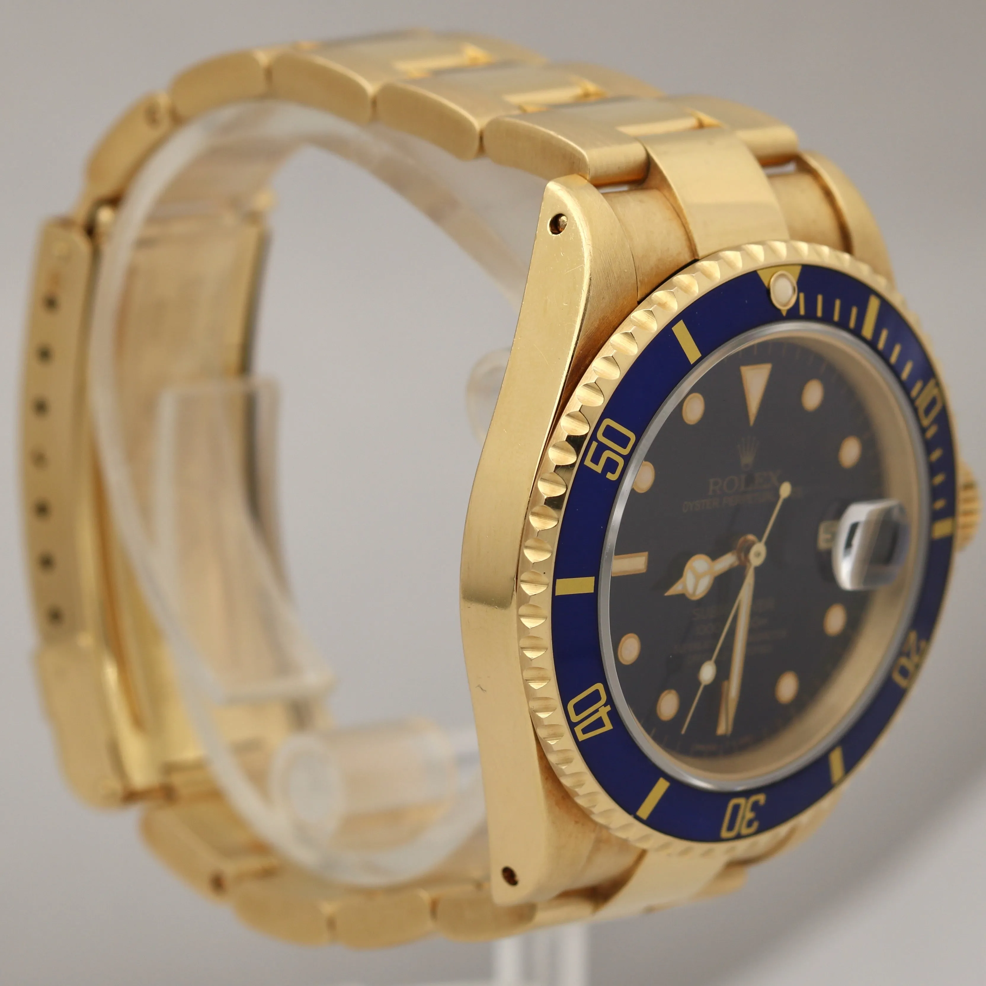 Rolex Submariner Date 18K Yellow Gold BLUE 40mm Automatic Dive 16618 Watch