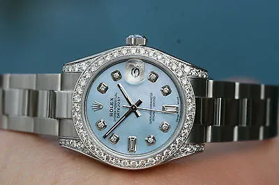 ROLEX WATCH DATEJUST MIDSIZE LADIES 178240 BLUE MOP DIAMOND DIAL BEZEL LUGS