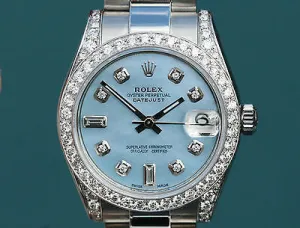 ROLEX WATCH DATEJUST MIDSIZE LADIES 178240 BLUE MOP DIAMOND DIAL BEZEL LUGS