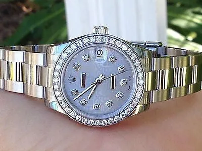 ROLEX WATCH LADIES MIDSIZE 31mm DATEJUST 178240 STAINLESS STEEL DIAMONDS UNWORN
