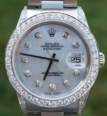 ROLEX WATCH MENS 36mm DATEJUST STAINLESS STEEL DIAMOND DIAL BEZEL LUGS UNWORN
