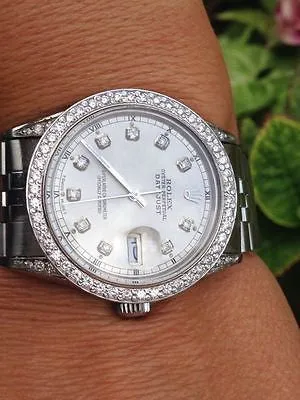 ROLEX WATCH MENS DATEJUST 36mm STAINLESS STEEL DIAMOND DIAL BEZEL LUGS 16014