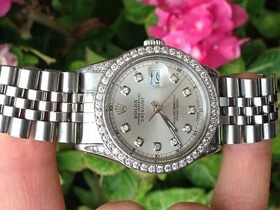 ROLEX WATCH MENS DATEJUST 36mm STAINLESS STEEL DIAMOND DIAL BEZEL LUGS 16014