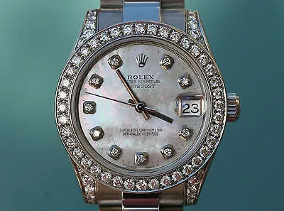 ROLEX WATCH MENS LADIES MIDSIZE 31mm DATEJUST 178240 STAINLESS STEEL DIAMOND