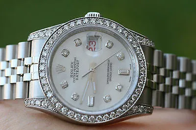 ROLEX WATCH MENS STAINLESS STEEL DATEJUST 36mm DIAMOND DIAL BEZEL LUGS 116234