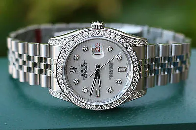ROLEX WATCH MENS STAINLESS STEEL DATEJUST 36mm DIAMOND DIAL BEZEL LUGS 116234