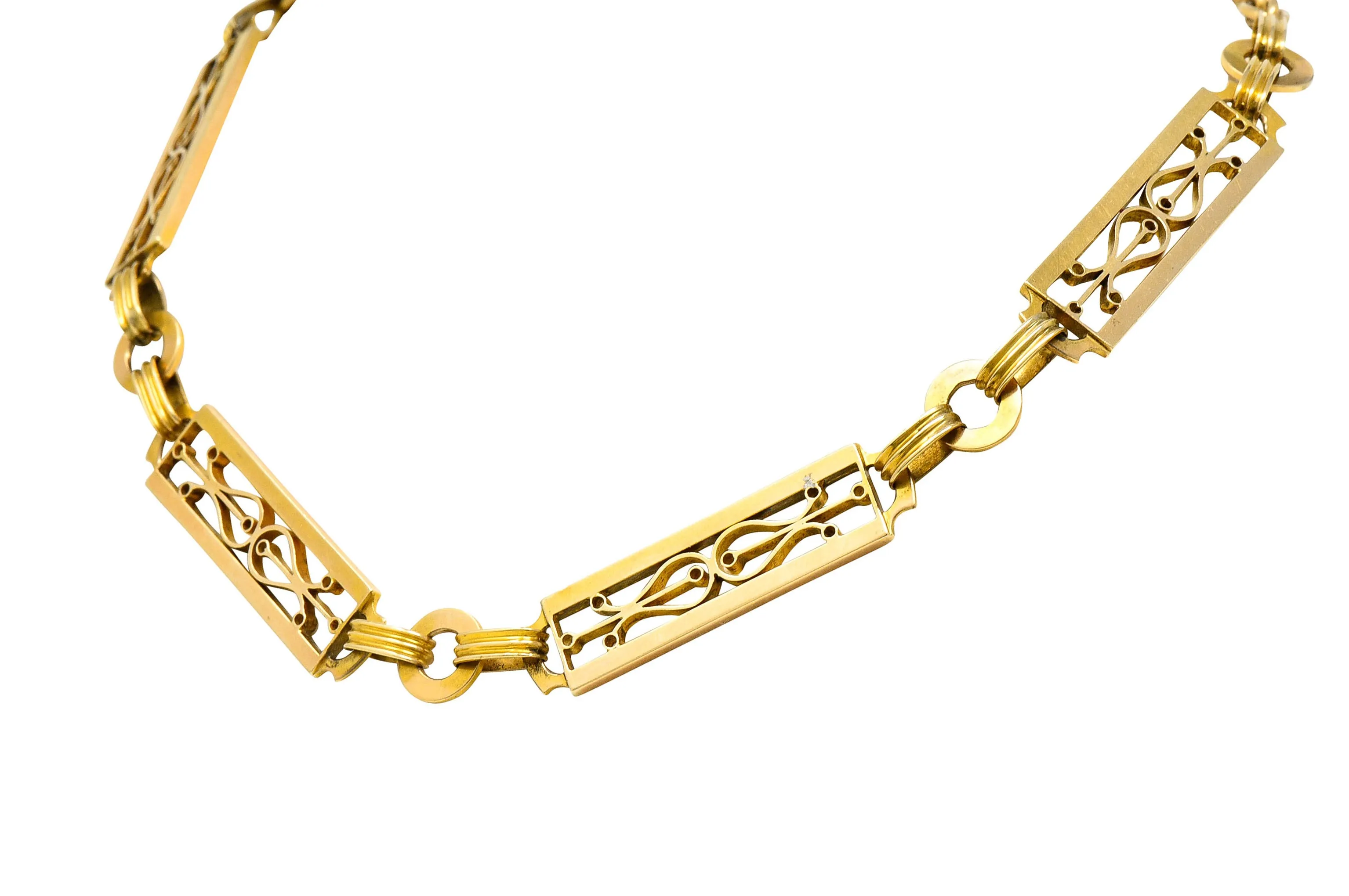 Russian Victorian 14 Karat Gold Statement Link Watch Chain Necklace