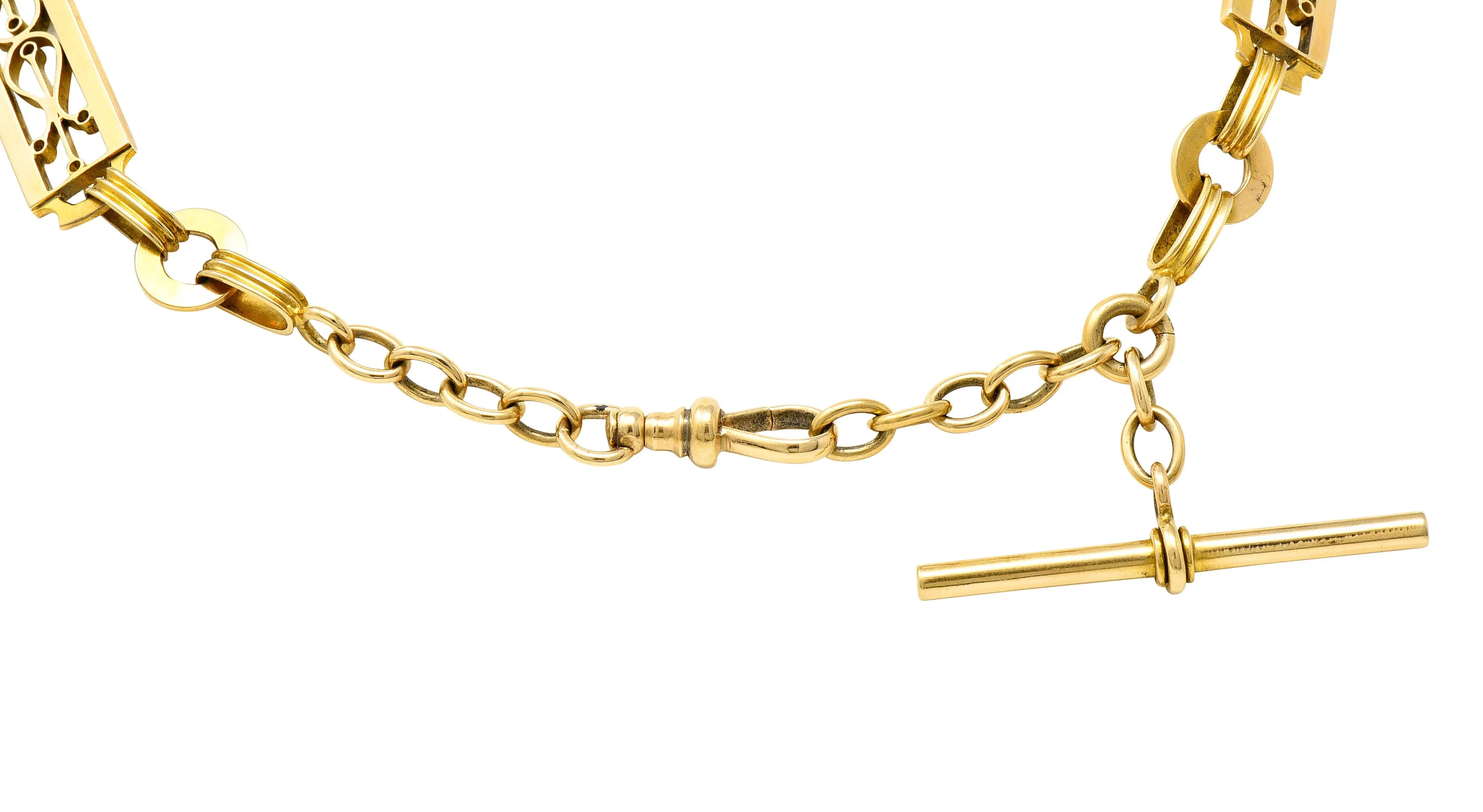 Russian Victorian 14 Karat Gold Statement Link Watch Chain Necklace