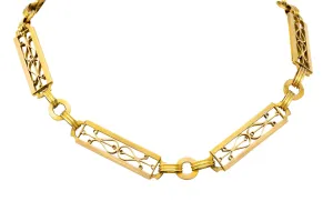 Russian Victorian 14 Karat Gold Statement Link Watch Chain Necklace