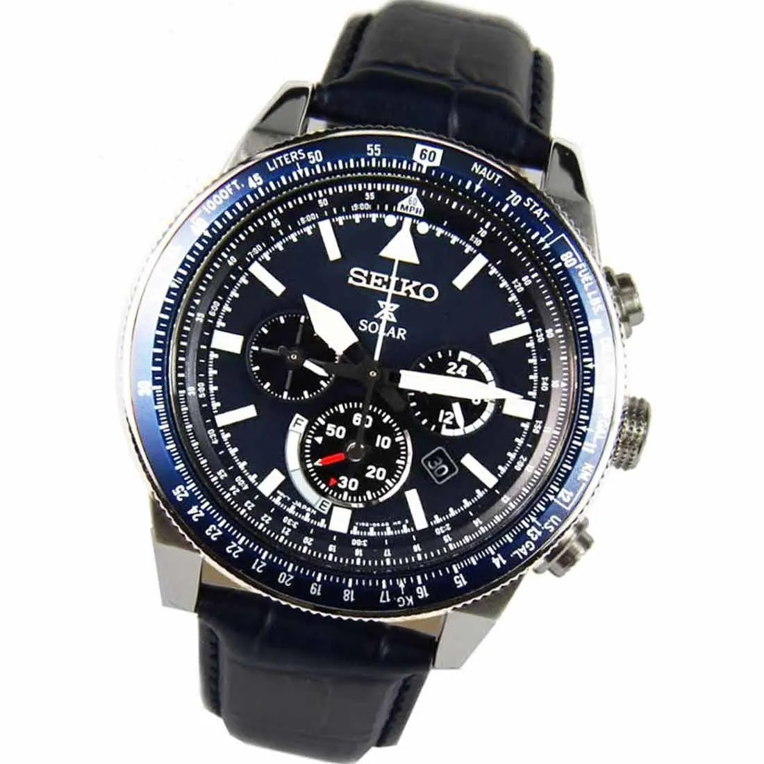 Seiko Solar Prospex Leather SSC609P1 SSC609 SSC609P Blue Dial Watch