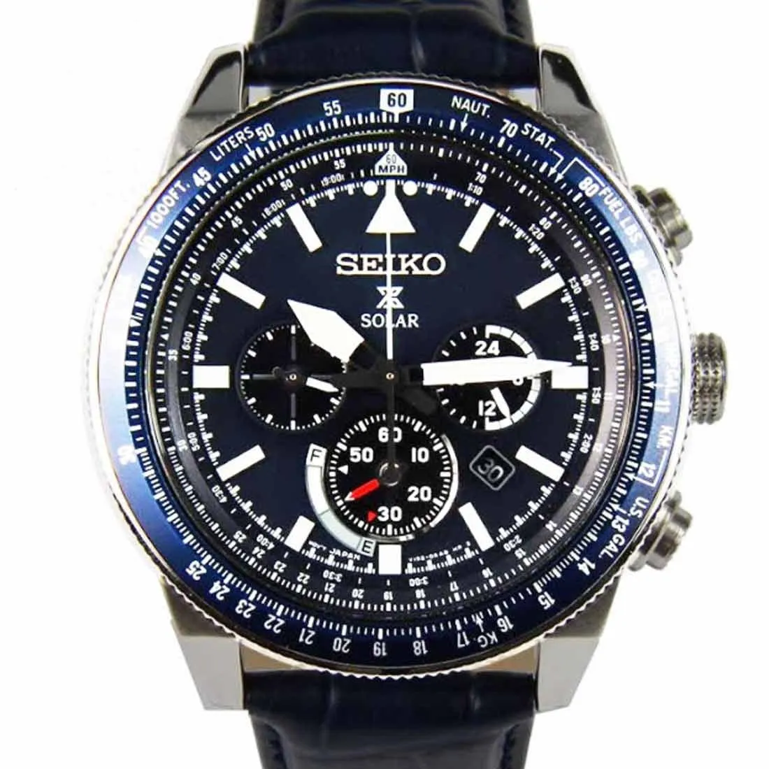 Seiko Solar Prospex Leather SSC609P1 SSC609 SSC609P Blue Dial Watch