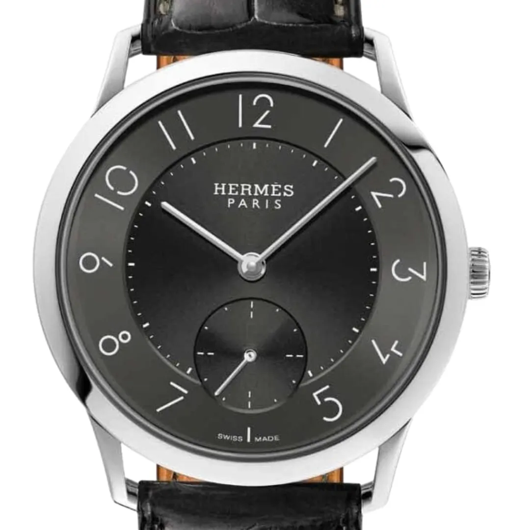 SLIM D - GRAINED DARK GREY HERMES LARGE WATCH