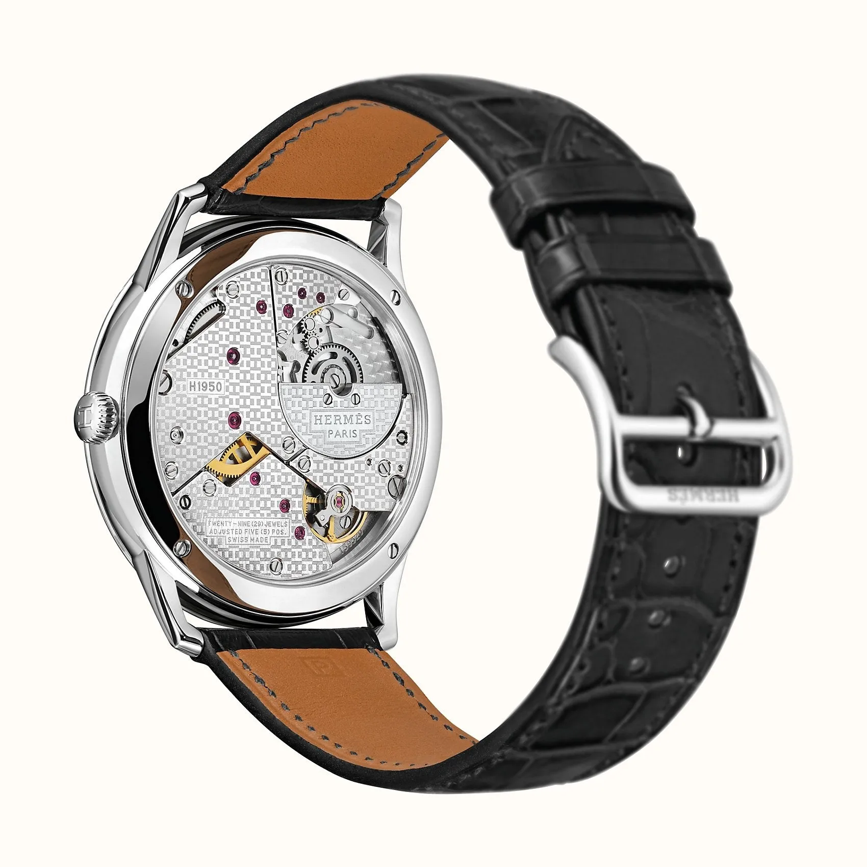 SLIM D - GRAINED DARK GREY HERMES LARGE WATCH