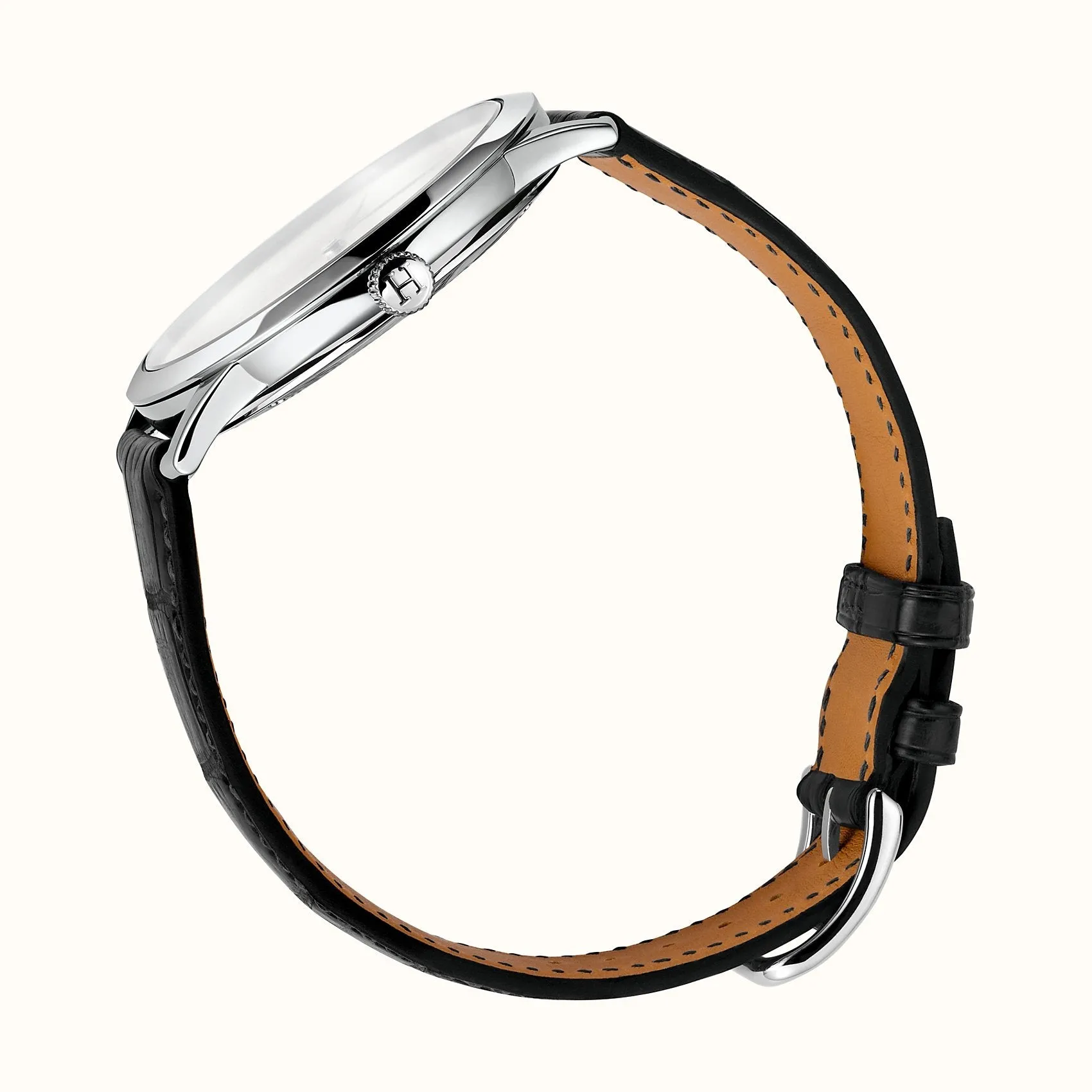 SLIM D - GRAINED DARK GREY HERMES LARGE WATCH