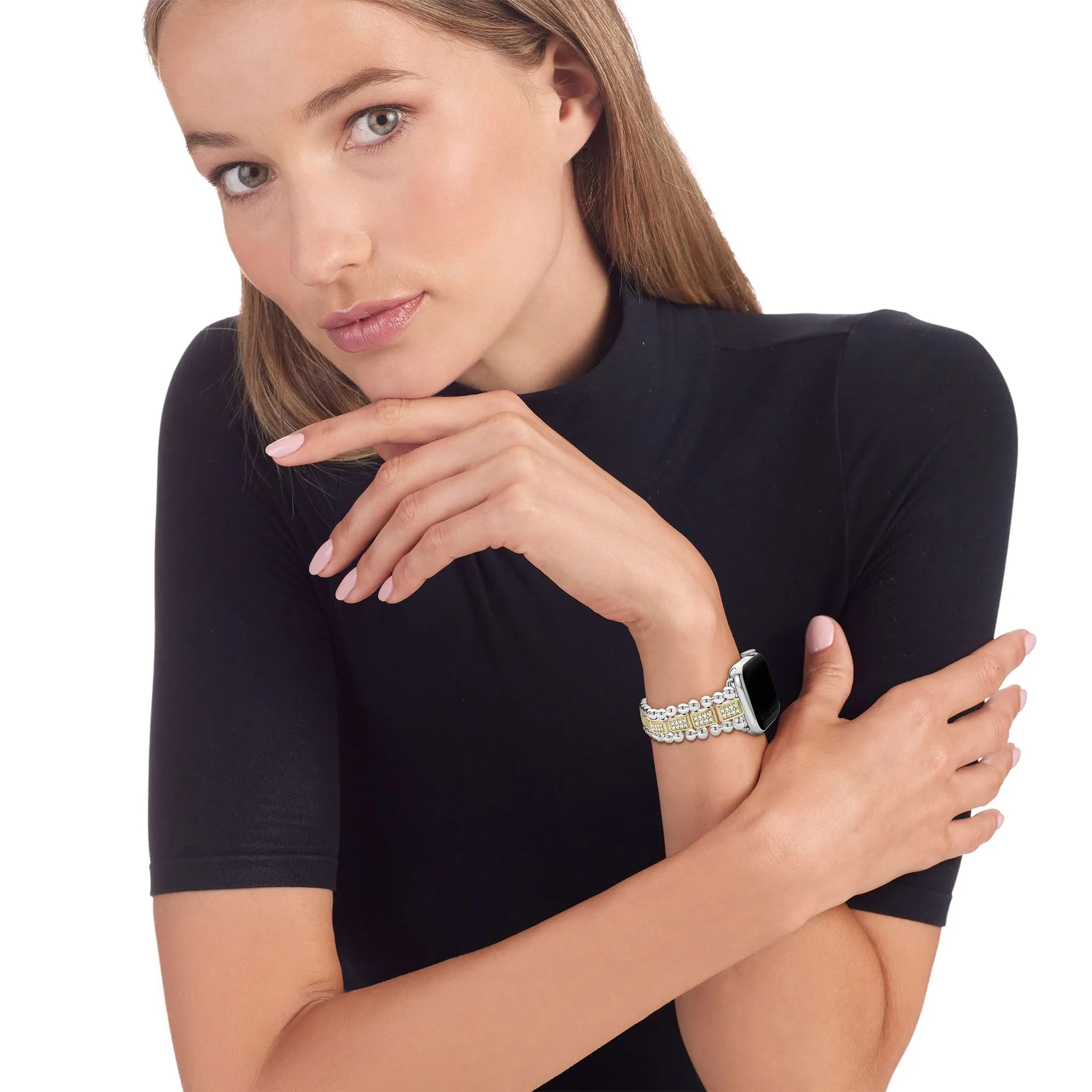 Smart Caviar 18K Gold and Sterling Silver Full Diamond Watch Bracelet-38-45mm