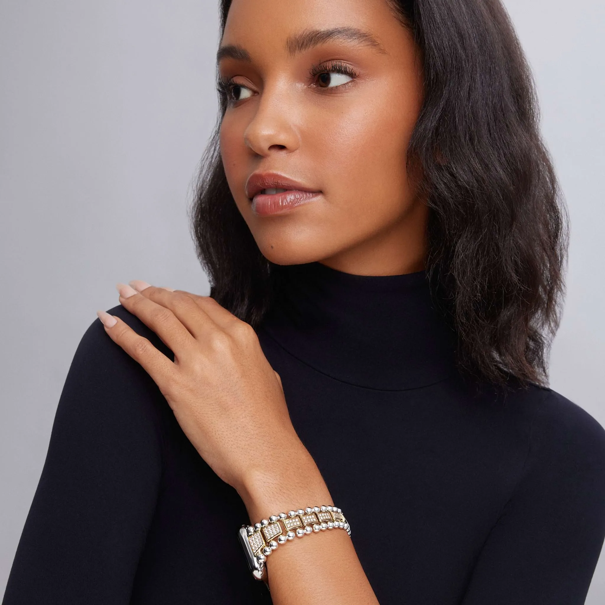 Smart Caviar 18K Gold and Sterling Silver Full Diamond Watch Bracelet-42-49mm