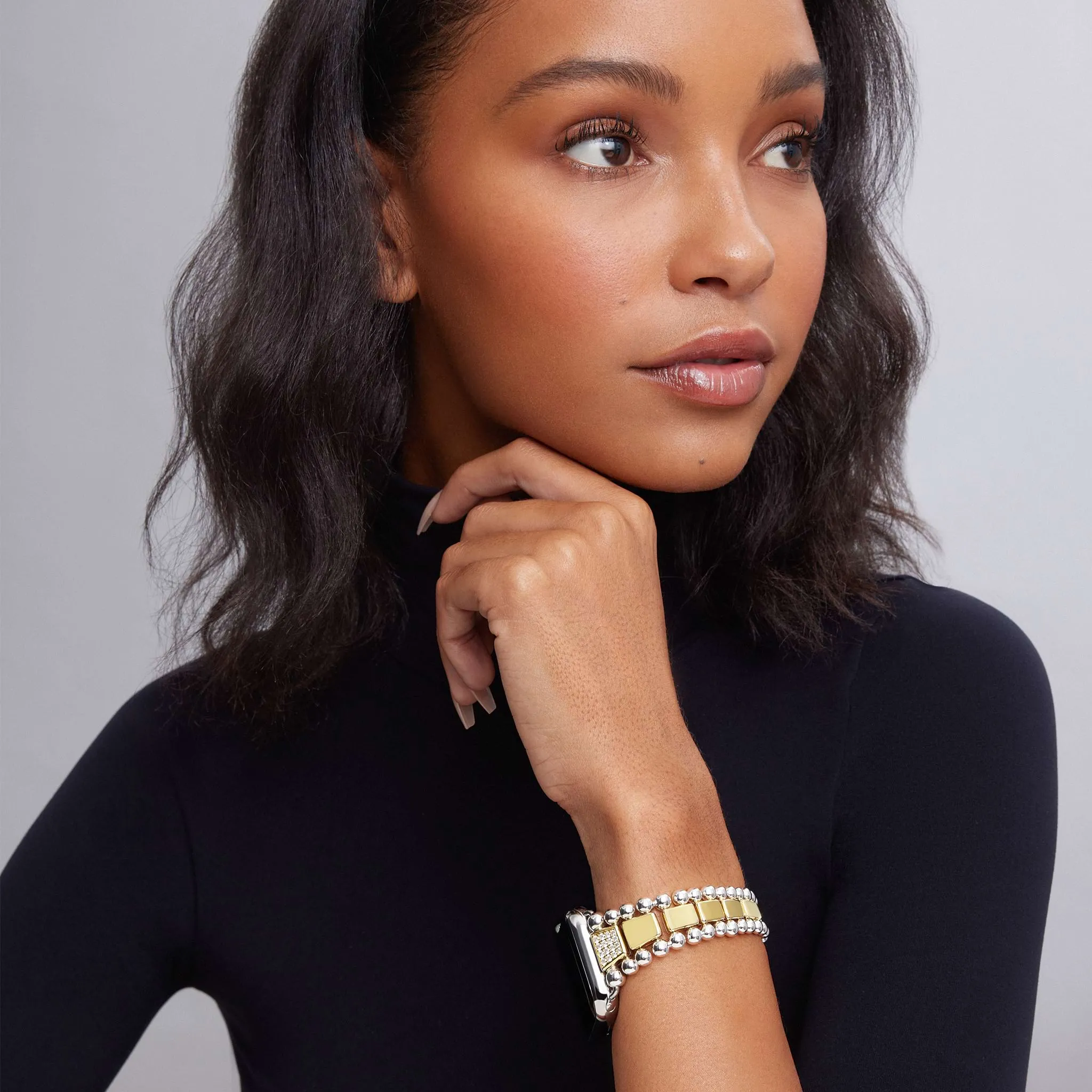 Smart Caviar 18K Gold and Sterling Silver Single Diamond Watch Bracelet-42-49mm