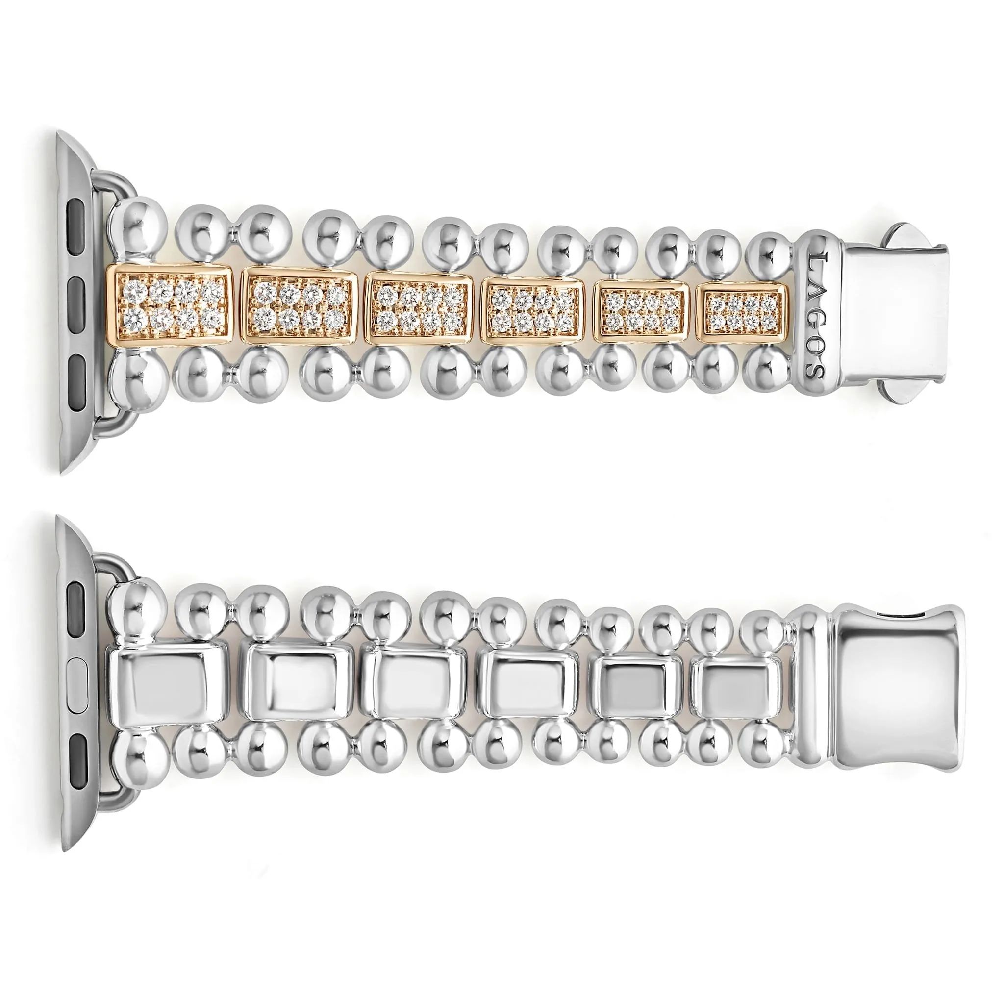 Smart Caviar 18K Rose Gold and Sterling Silver Full Diamond Watch Bracelet-38-45mm