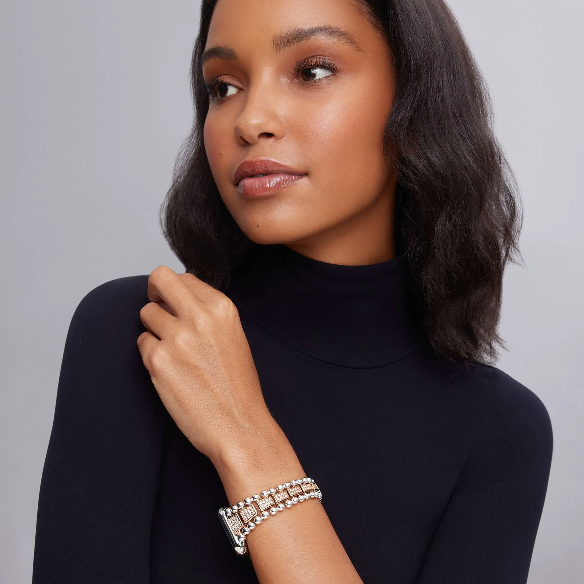 Smart Caviar 18K Rose Gold and Sterling Silver Full Diamond Watch Bracelet-42-49mm