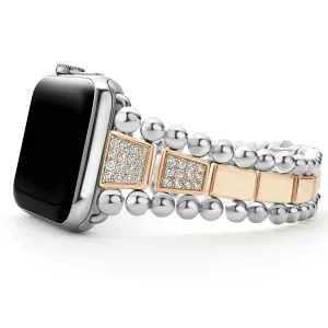 Smart Caviar 18K Rose Gold and Sterling Silver Half Diamond Watch Bracelet-42-49mm