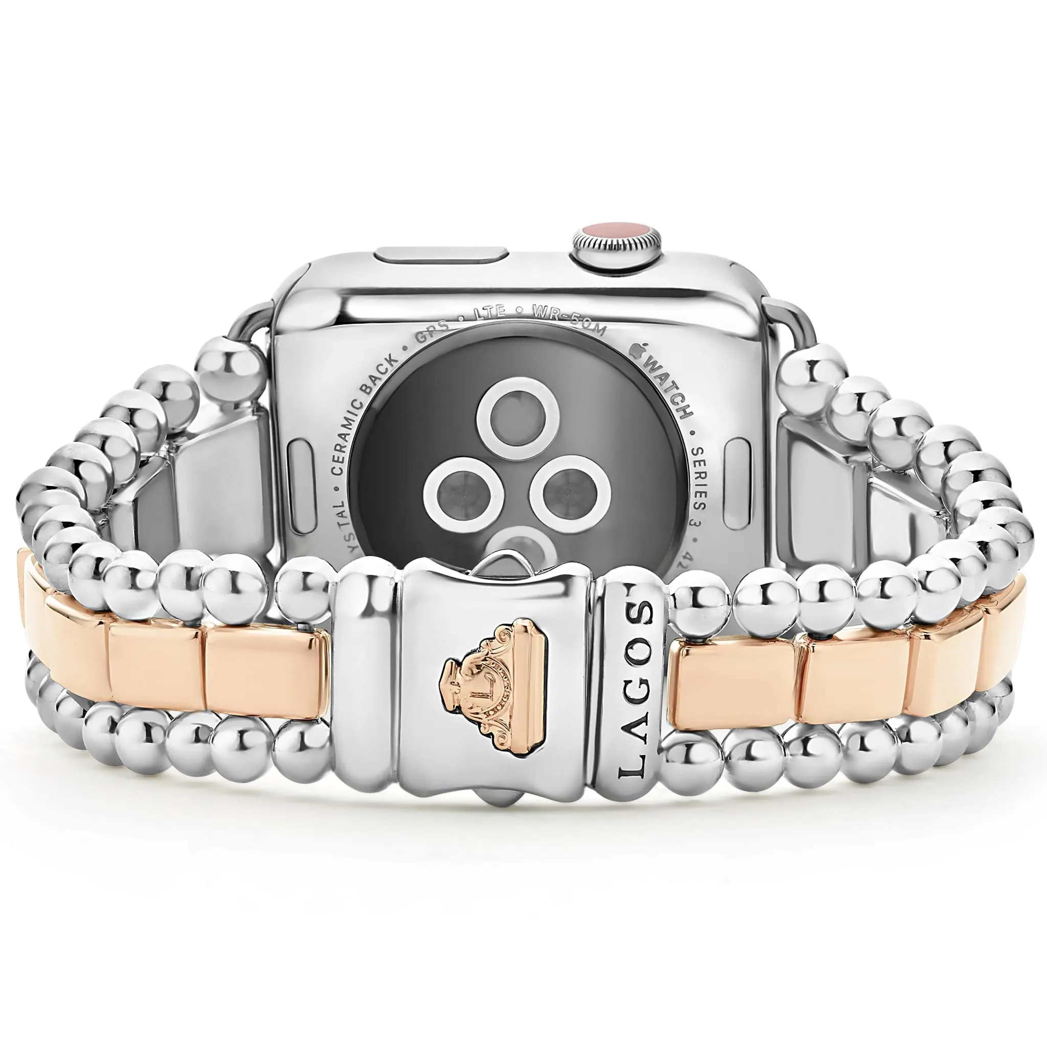 Smart Caviar 18K Rose Gold and Sterling Silver Half Diamond Watch Bracelet-42-49mm
