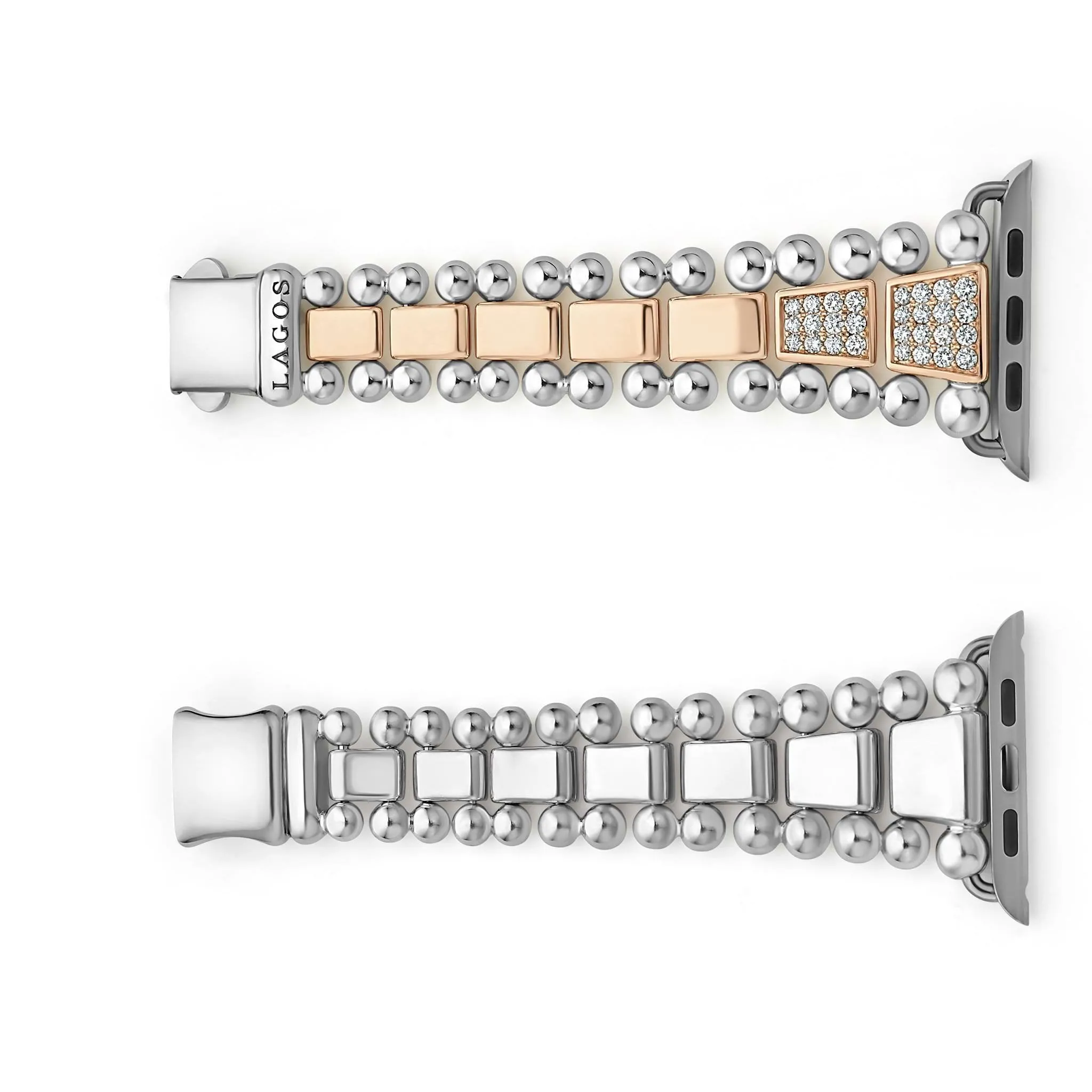 Smart Caviar 18K Rose Gold and Sterling Silver Half Diamond Watch Bracelet-42-49mm