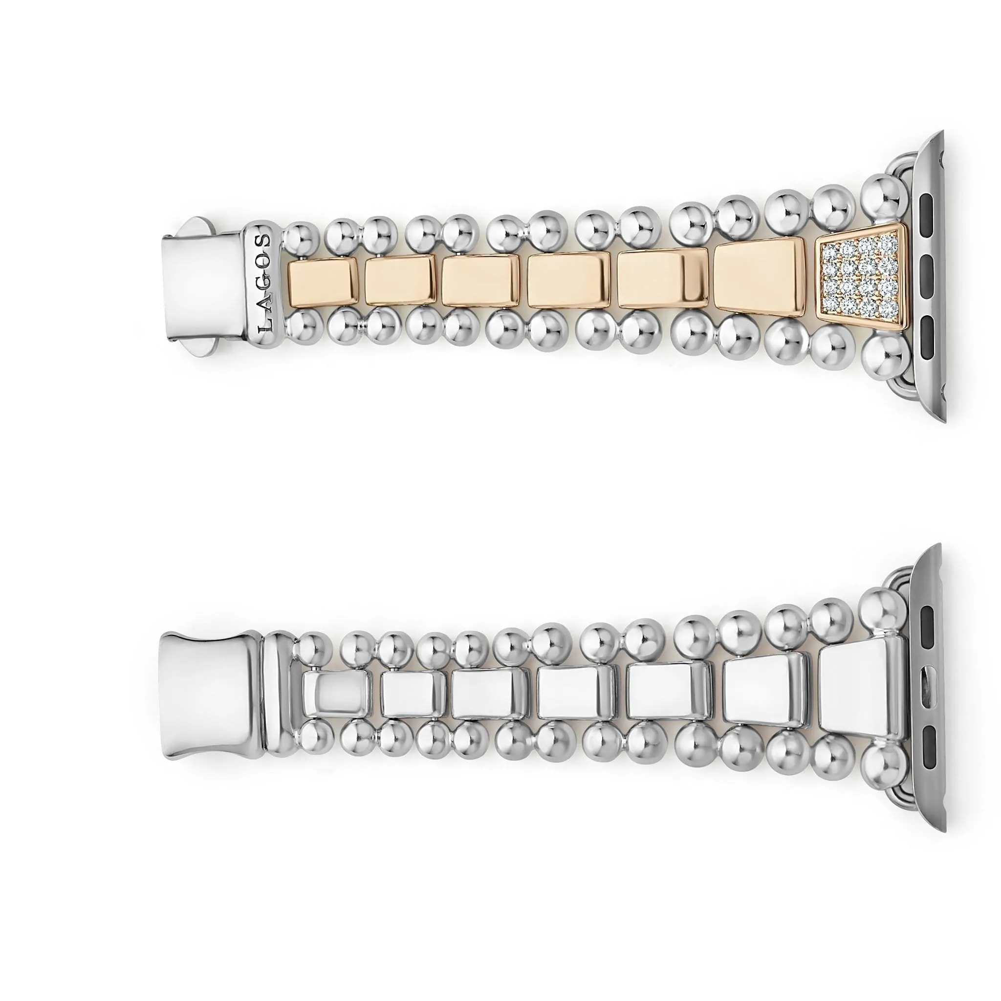Smart Caviar 18K Rose Gold and Sterling Silver Single Diamond Watch Bracelet-42-49mm