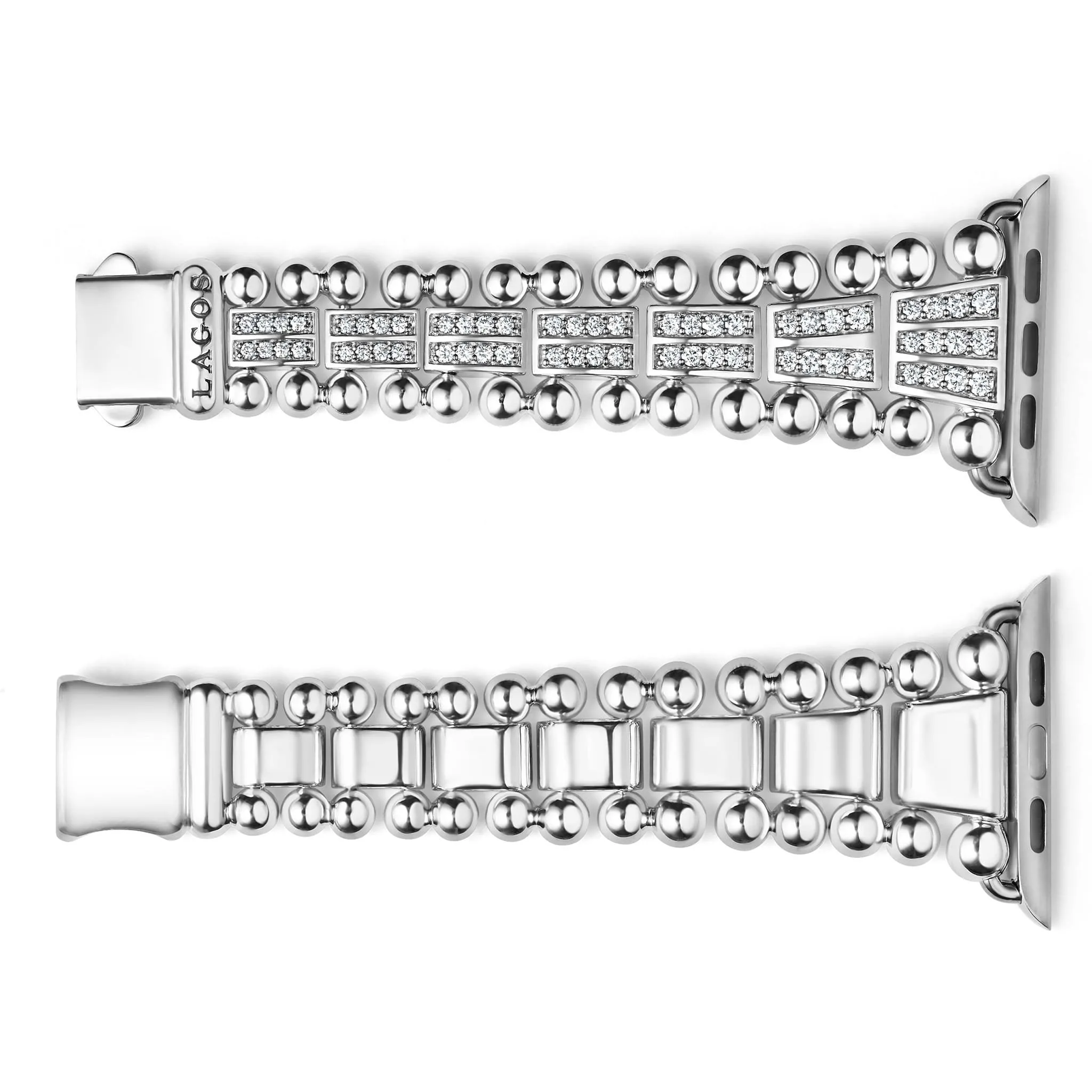 Smart Caviar Sterling Silver Two-Row Diamond Watch Bracelet - 42-49mm